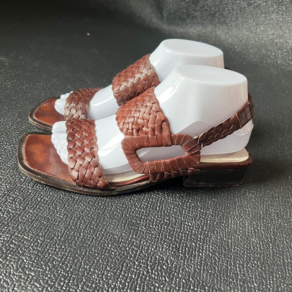 Paco Gil Brown Woven Leather Slingback Sandals 8 Square Toe 90s Huarache Coastal